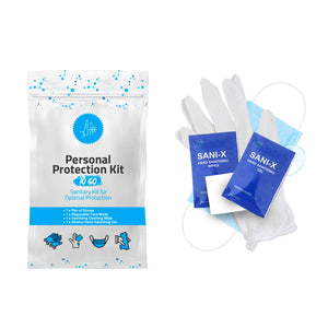 4 Item - Single Use Protection Kit to GO - Contains Disposable Gloves, Hand Wipe, Disposable Face Mask, Sanitizer Gel Packet