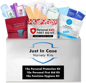 Just in Case Variety Pack | 30 Assorted Individual Personal Kits | Give the Gift of Convenience with these Charity Kits | Natural Disasters, Homeless, Friends and Family in Need