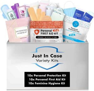 Just in Case Variety Pack | 30 Assorted Individual Personal Kits | Give the Gift of Convenience with these Charity Kits | Natural Disasters, Homeless, Friends and Family in Need