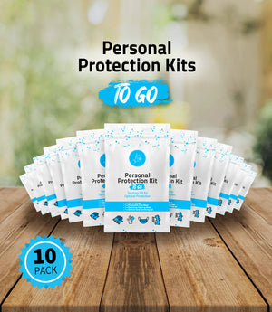 4 Item - Single Use Protection Kit to GO - Contains Disposable Gloves, Hand Wipe, Disposable Face Mask, Sanitizer Gel Packet