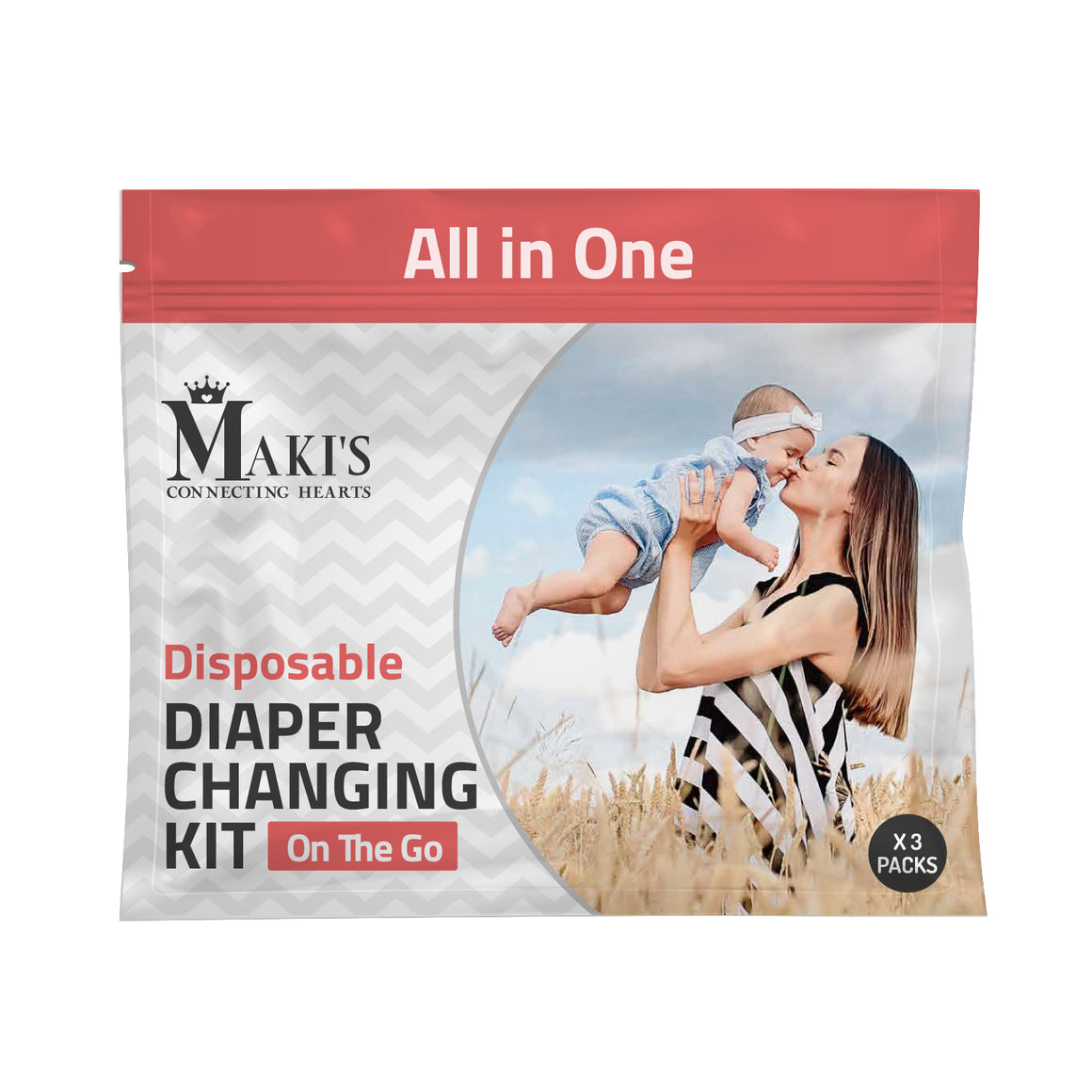 Maki's Disposable Diaper Changing Kit to Go with Contains 3 Individual Packs Size 5