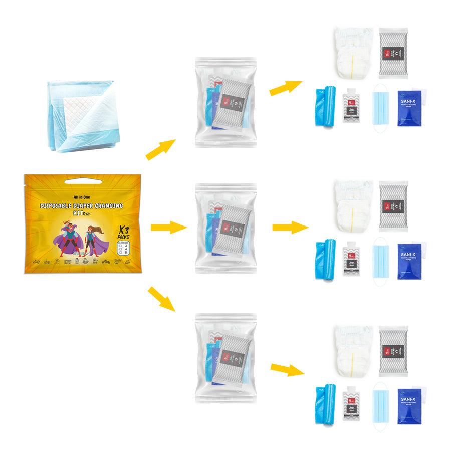 Disposable Diaper Changing Kit to Go with 3 Individual Packs Size 3
