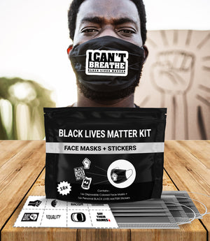Black Lives Matter Mask Kit + Stickers. 16 Disposable Face Masks & 16 Assorted #BLM Movement Stickers