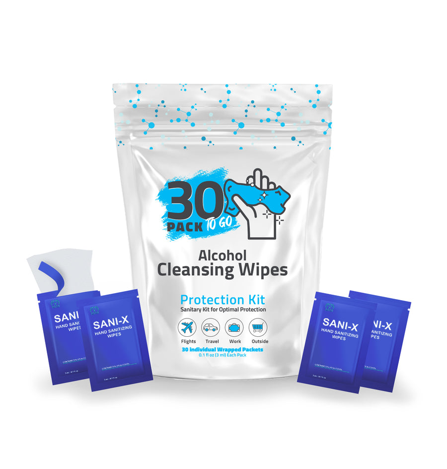 30 Pack - Hand Sanitizing Wipes, Individually-Wrapped, 70% Alcohol