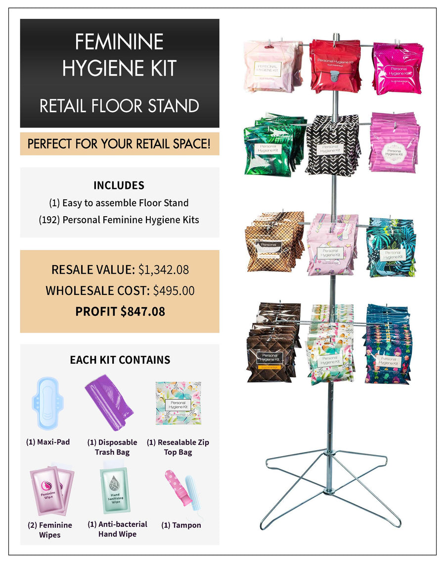 Menstrual Kit All-in-One Floor-Standing Display Unit | 192 Hygiene Kit Starter Set | One Free Standing Display unit with 192 Assorted Colors of Kits | Perfect for Retail