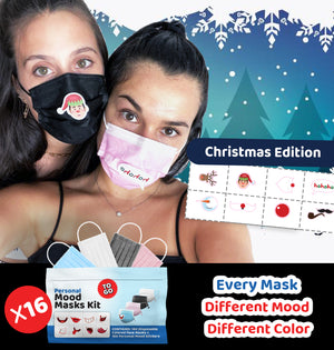 16 Adults 3-ply Disposable Face Masks in 4 Colors+ 16 Personal Mood Stickers