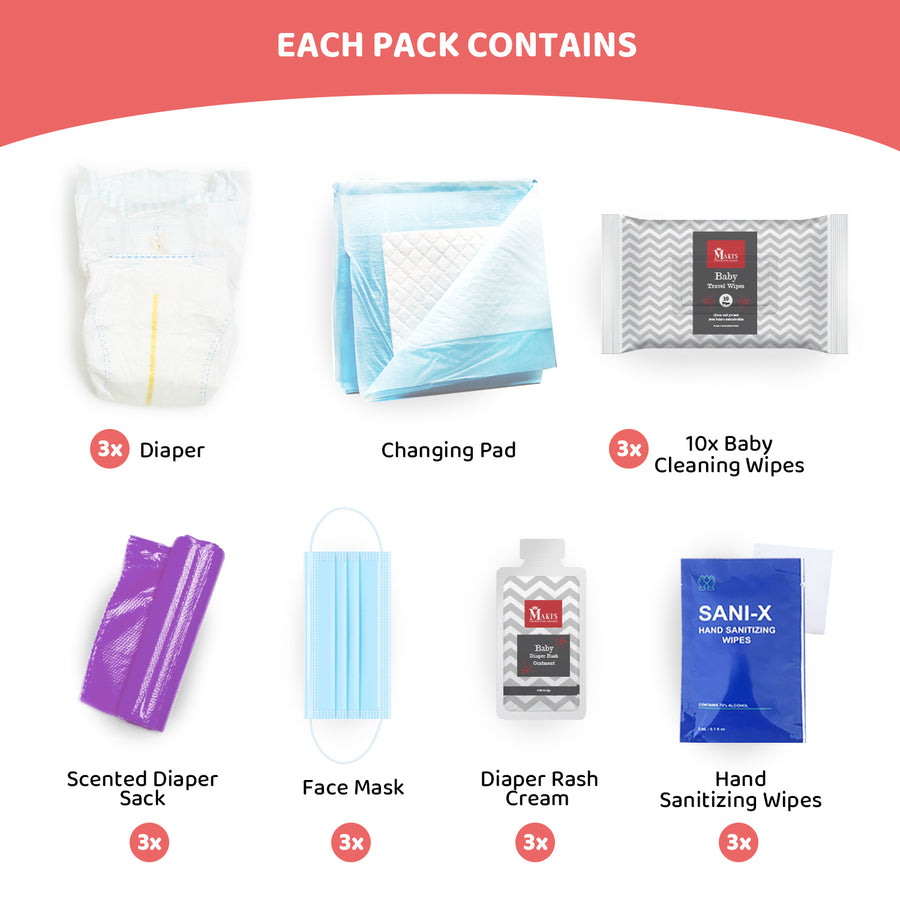 Maki's Disposable Diaper Changing Kit to Go with Contains 3 Individual Packs Size 4